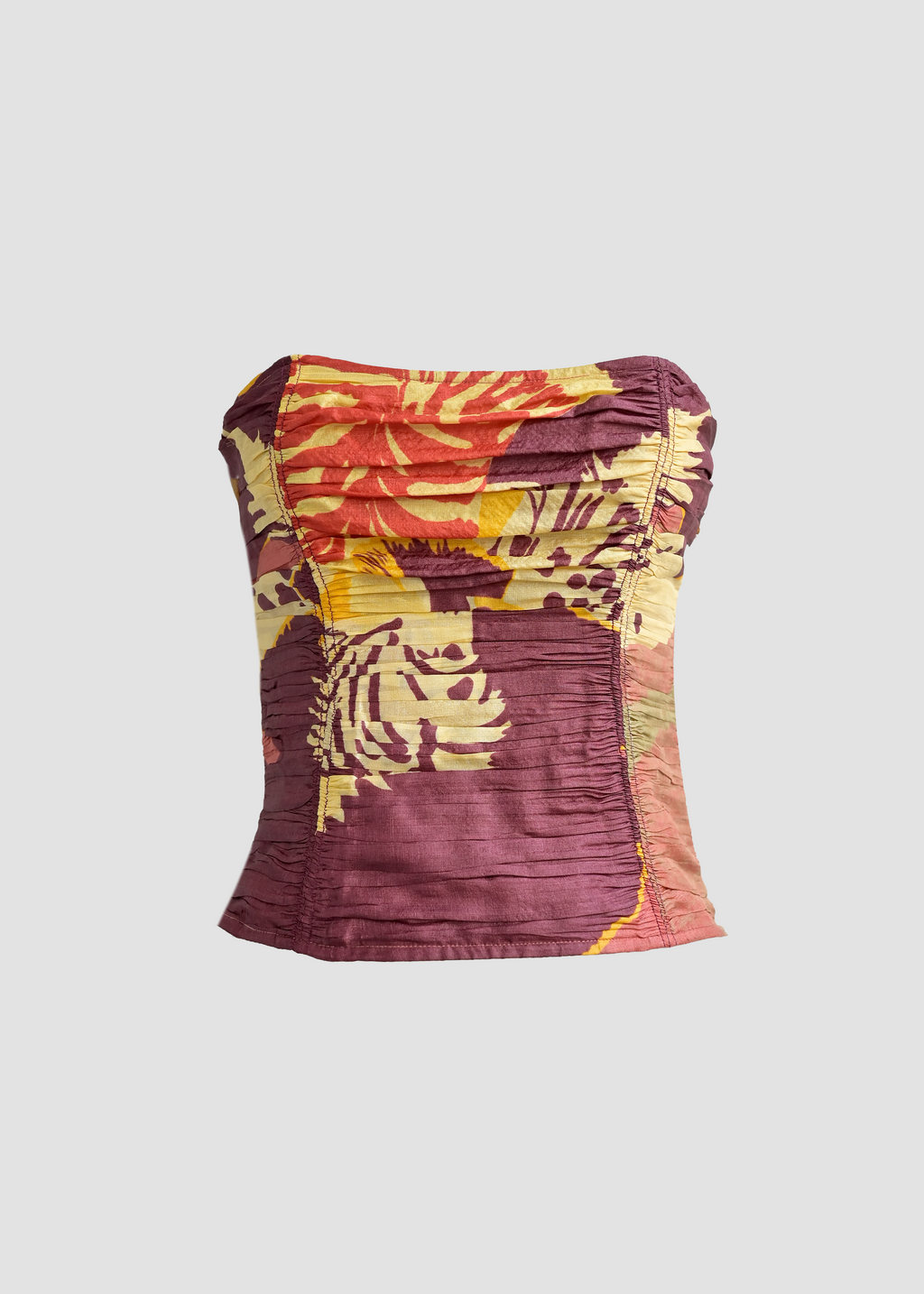 Nodosa | Silk Pink, Red & Yellow Shirring Top