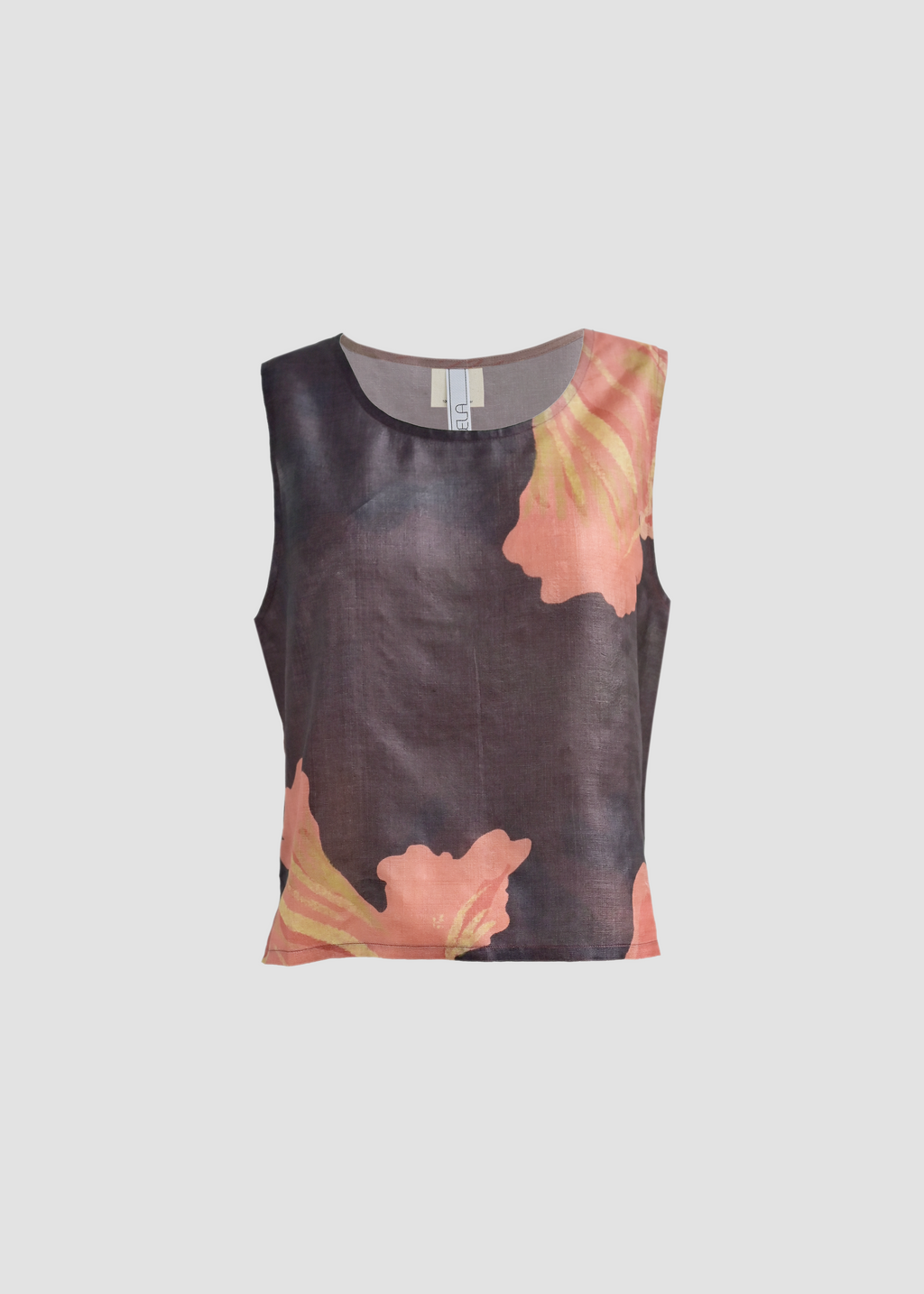 Muscifera | Silk Brown & Pink Sleeveless Top