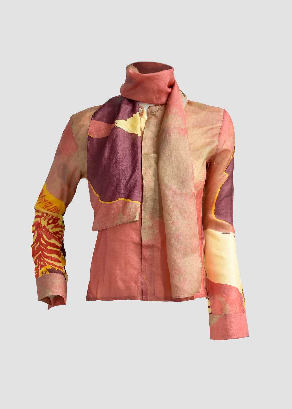 Nodosa | Silk Pink Long Sleeve Shirt with Mini Scarf