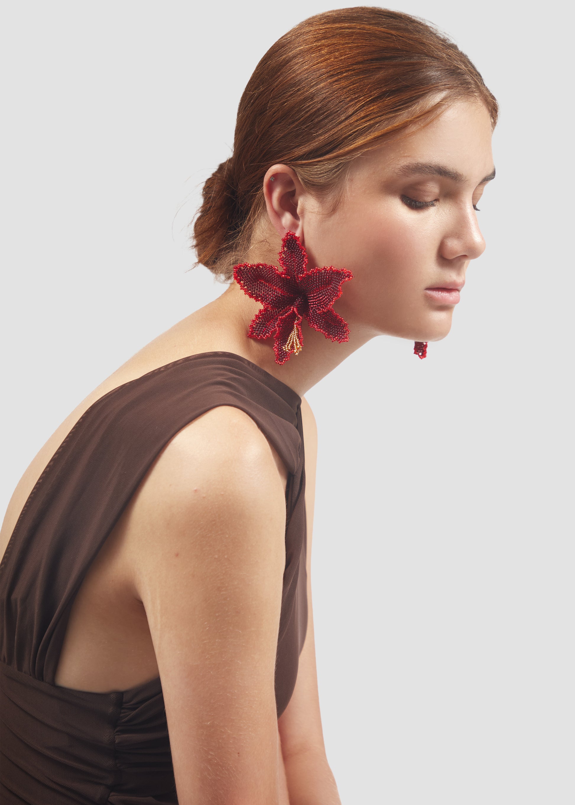 Selva | Red Orchid Bead Earrings