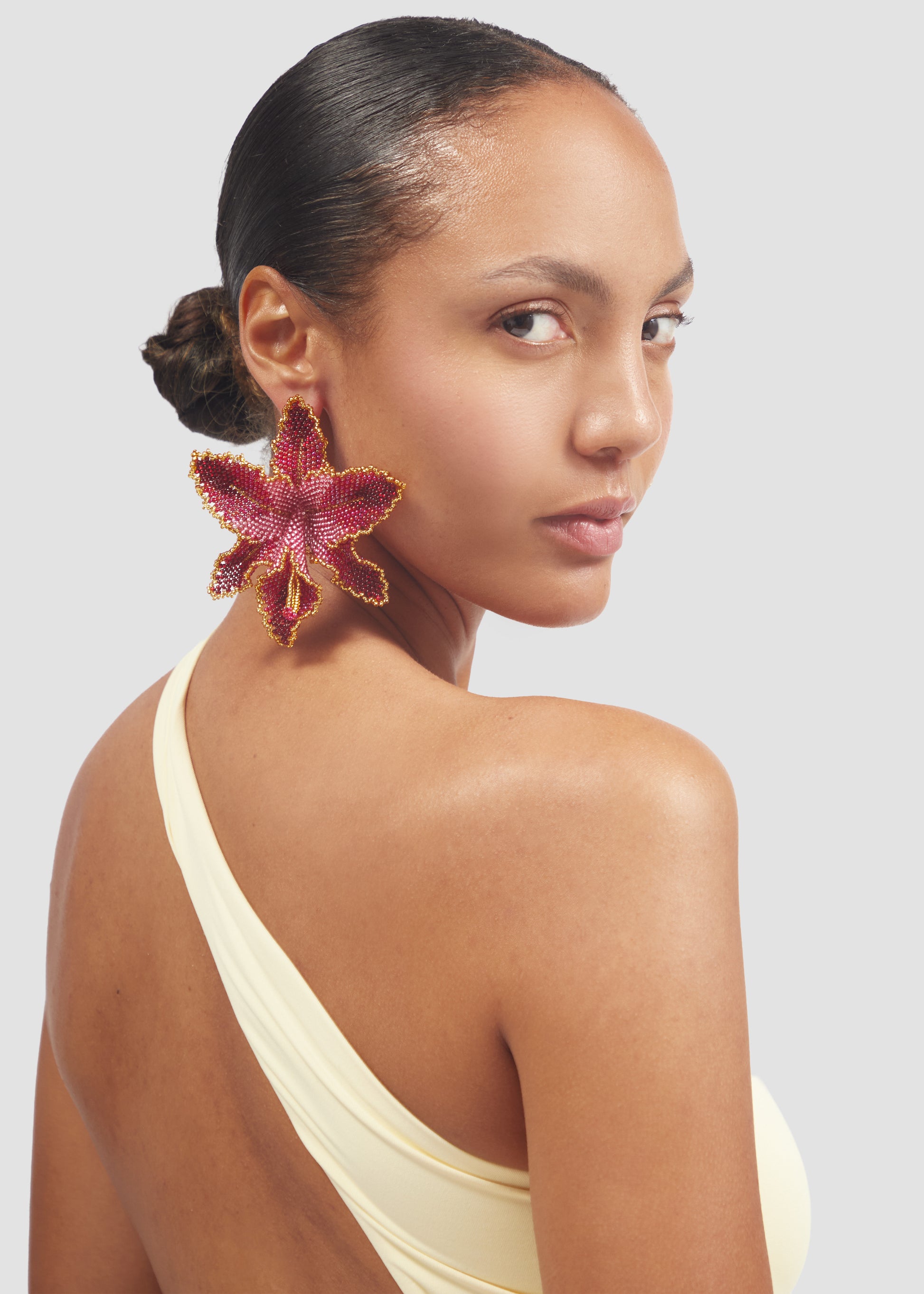 Selva | Pink Orchid Bead Earrings