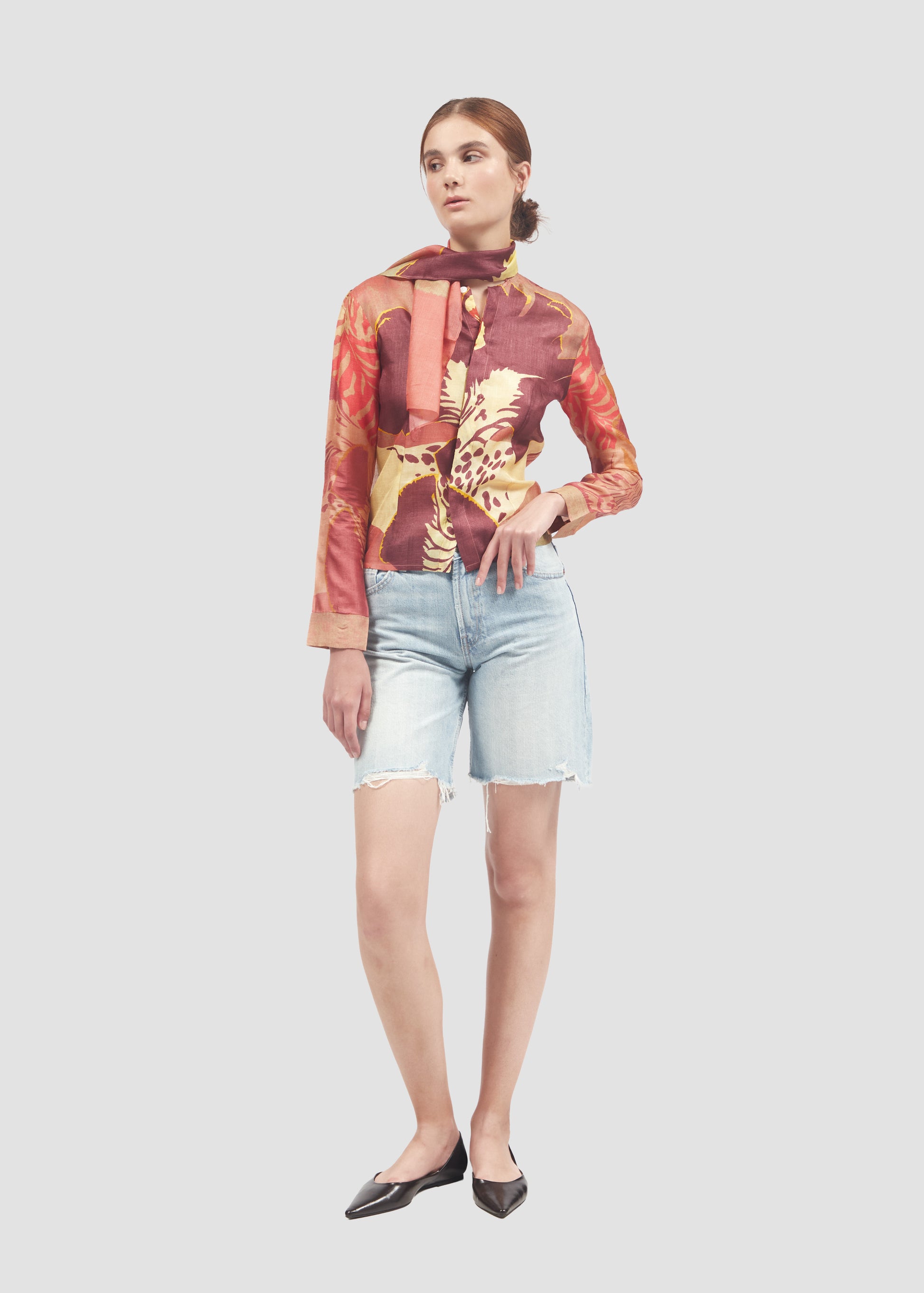 Nodosa | Silk Long Sleeve Shirt with Mini Scarf