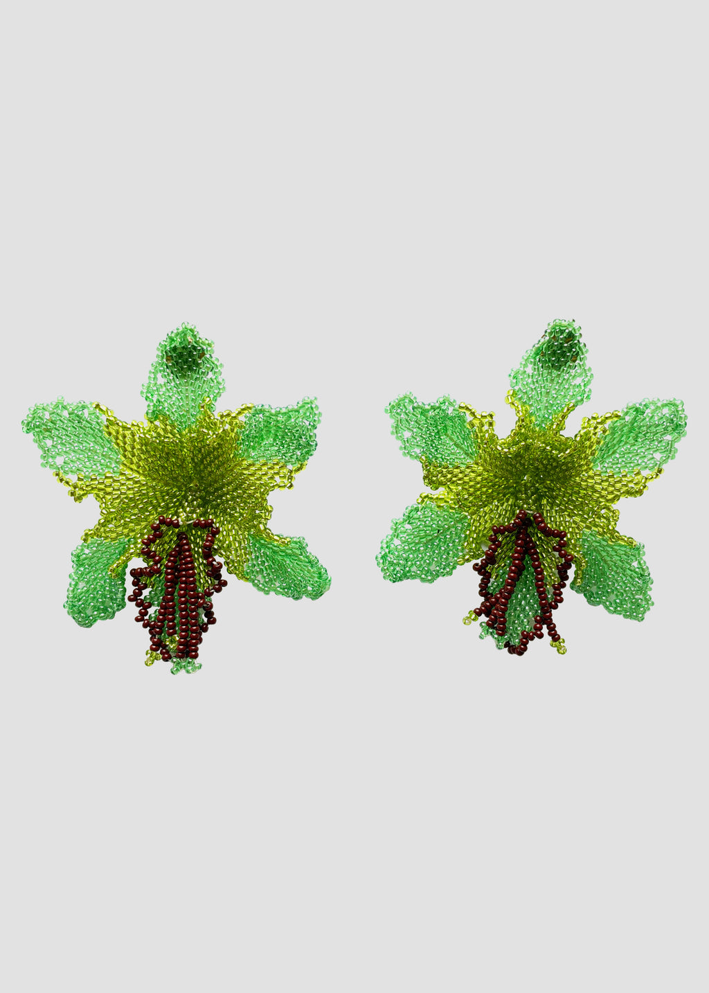Selva | Beaded Maxi Green Orchid Bead Earrings