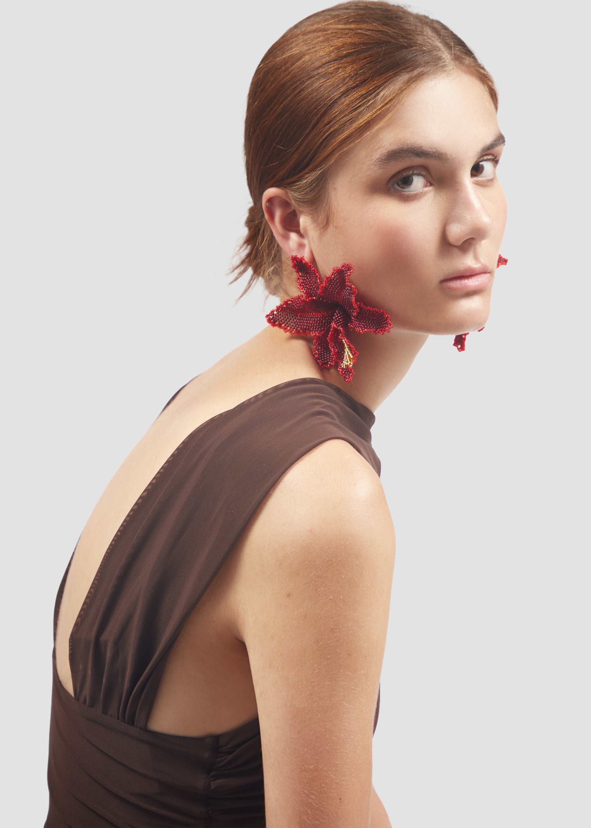 Selva | Red Orchid Bead Earrings