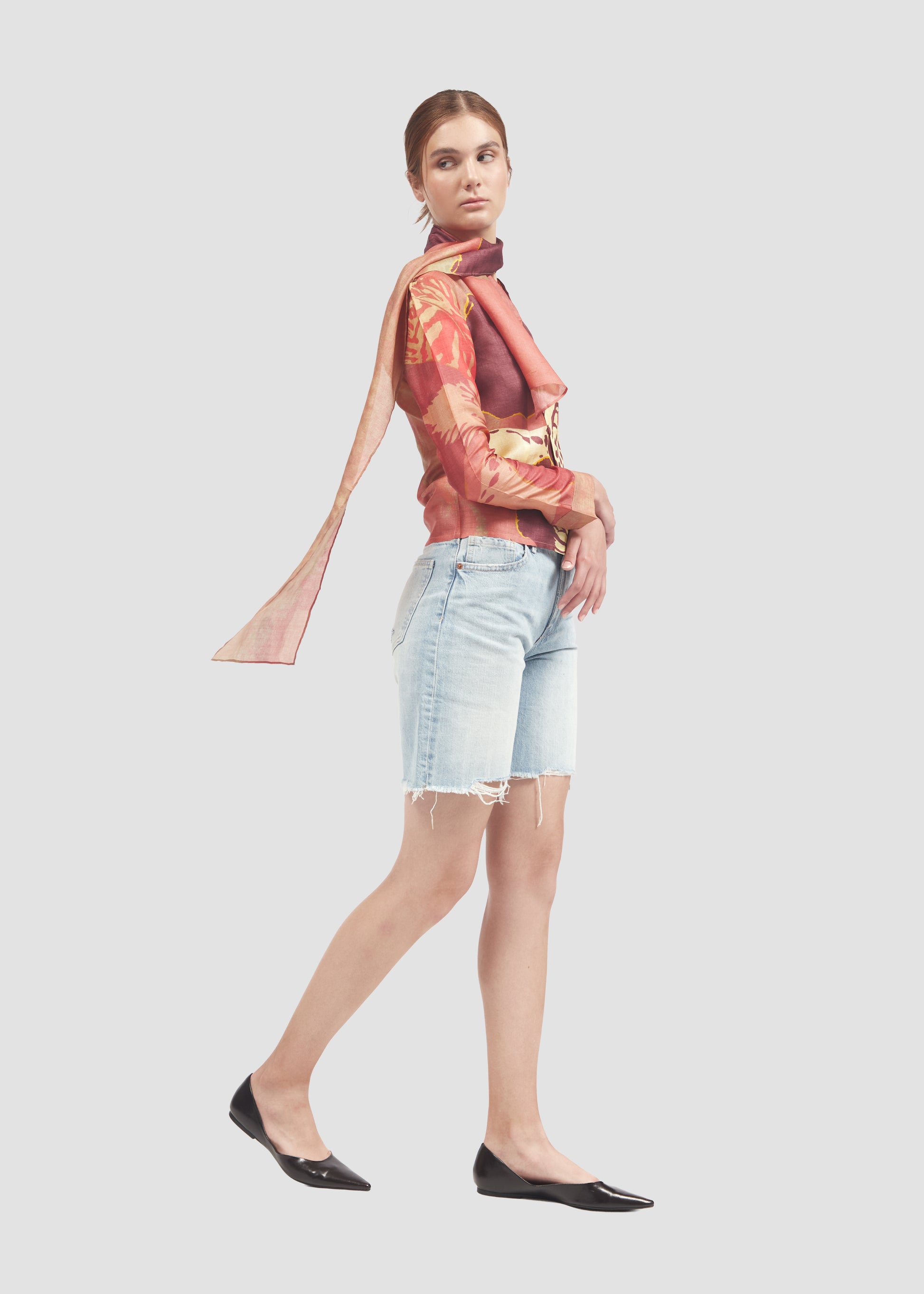 Nodosa | Silk Long Sleeve Shirt with Mini Scarf