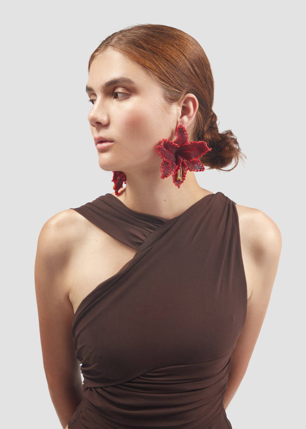 Selva | Red Orchid Bead Earrings