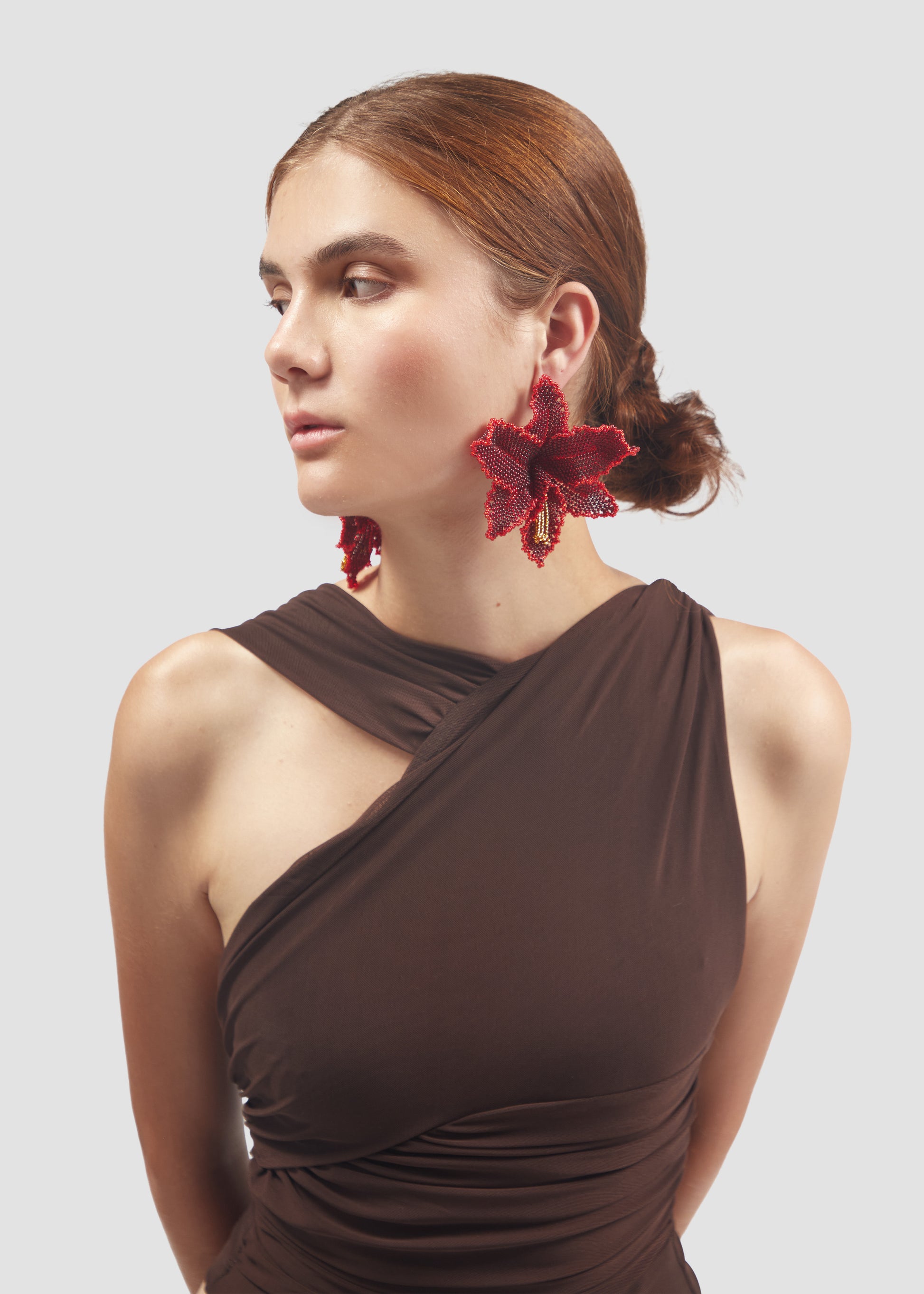 Selva | Red Orchid Bead Earrings