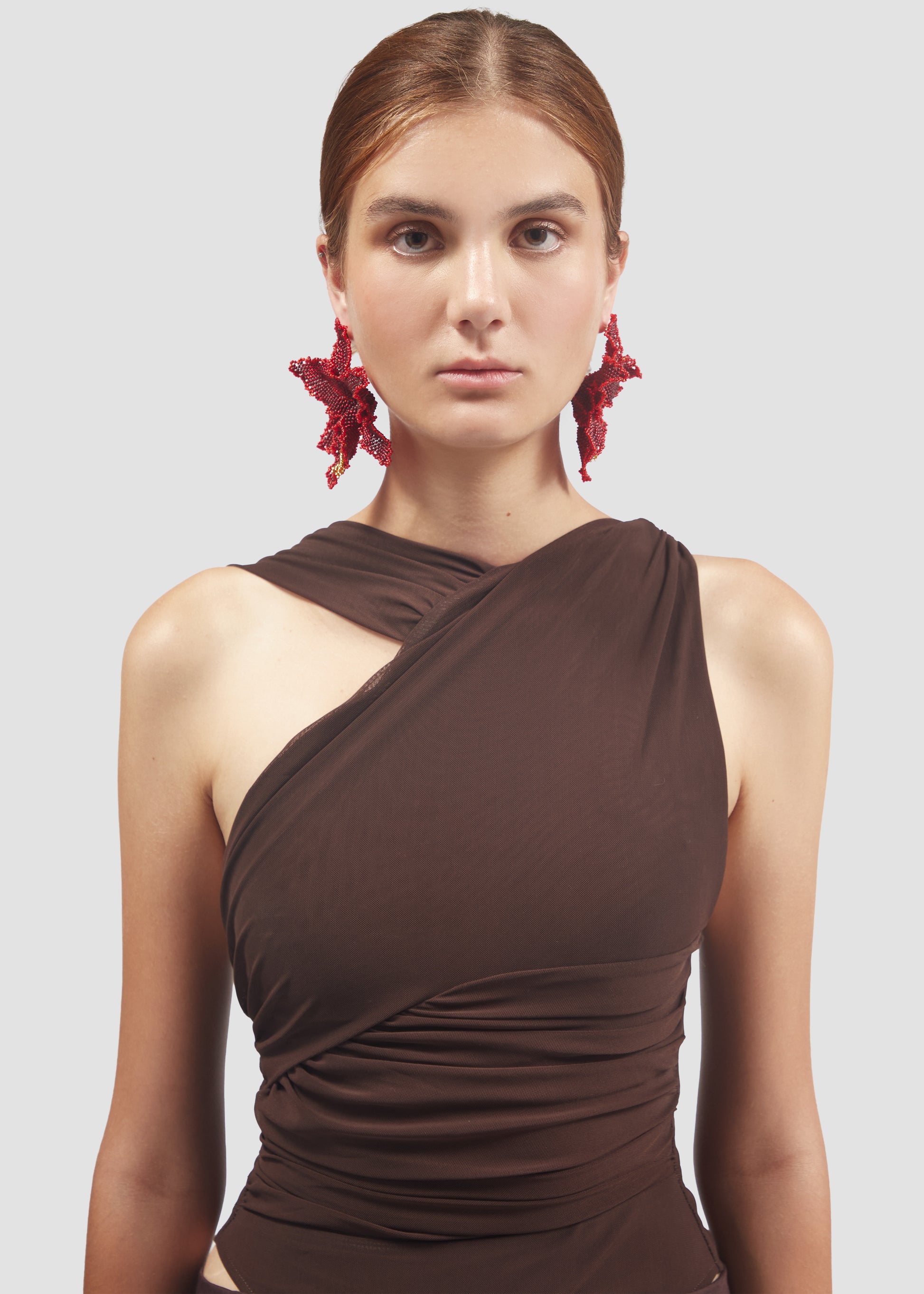 Selva | Red Orchid Bead Earrings