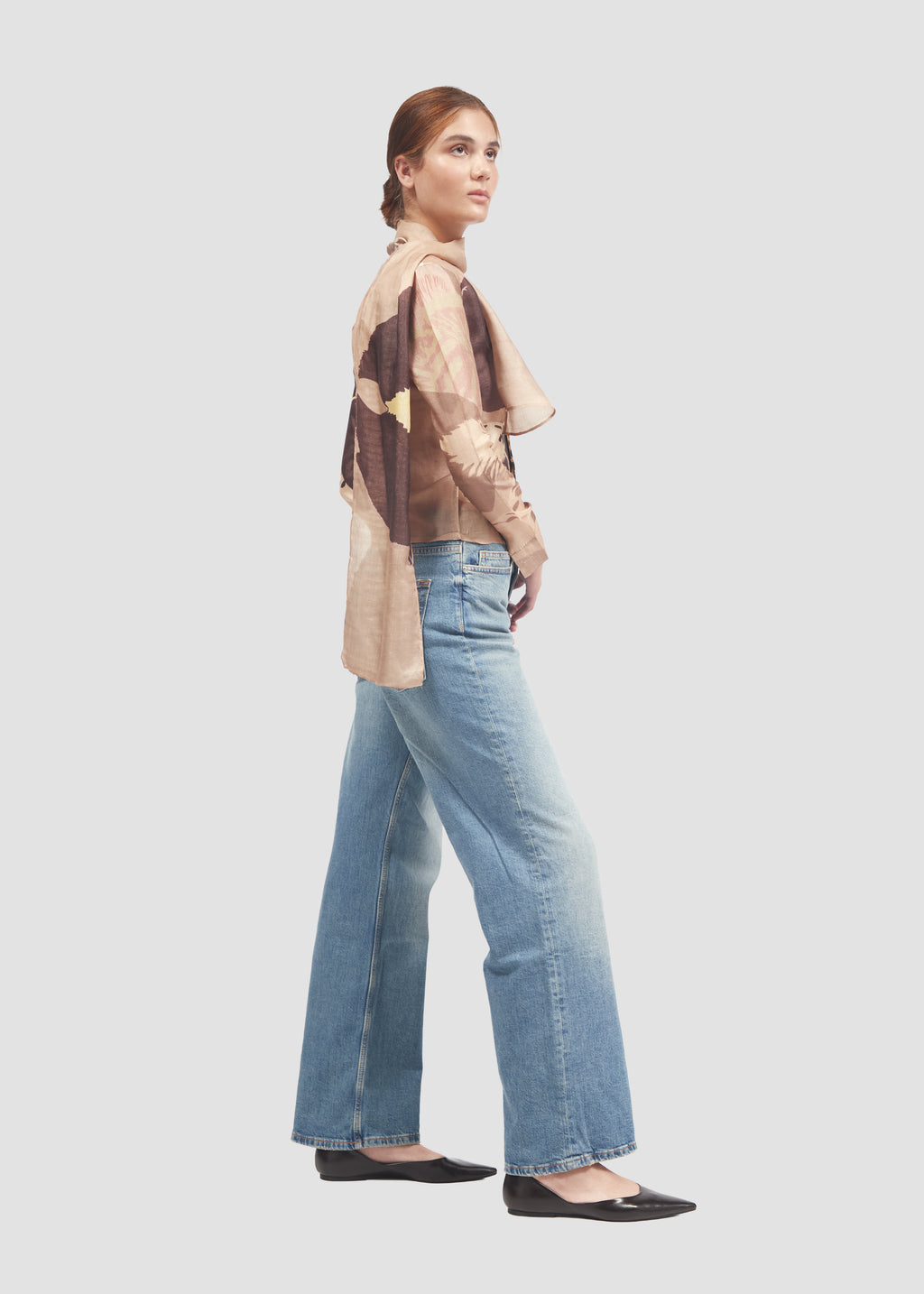 Dowiana | Silk Beige Long Sleeve Shirt with Mini Scarf