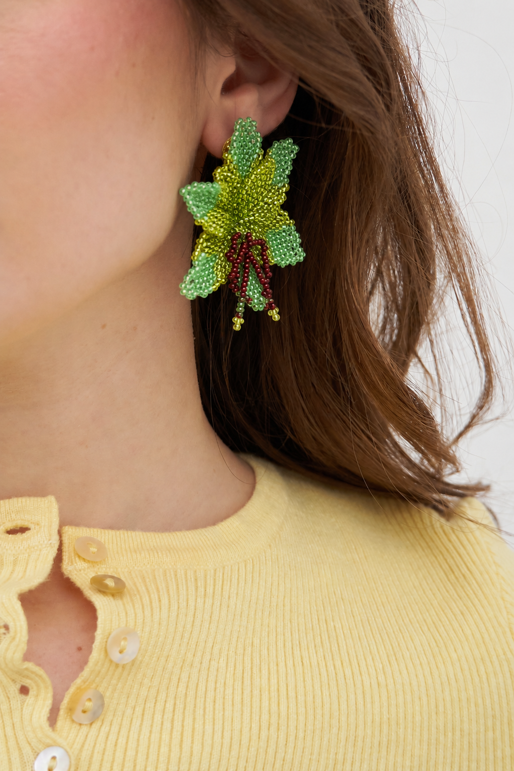 Selva | Beaded Mini Green Orchid Bead Earrings