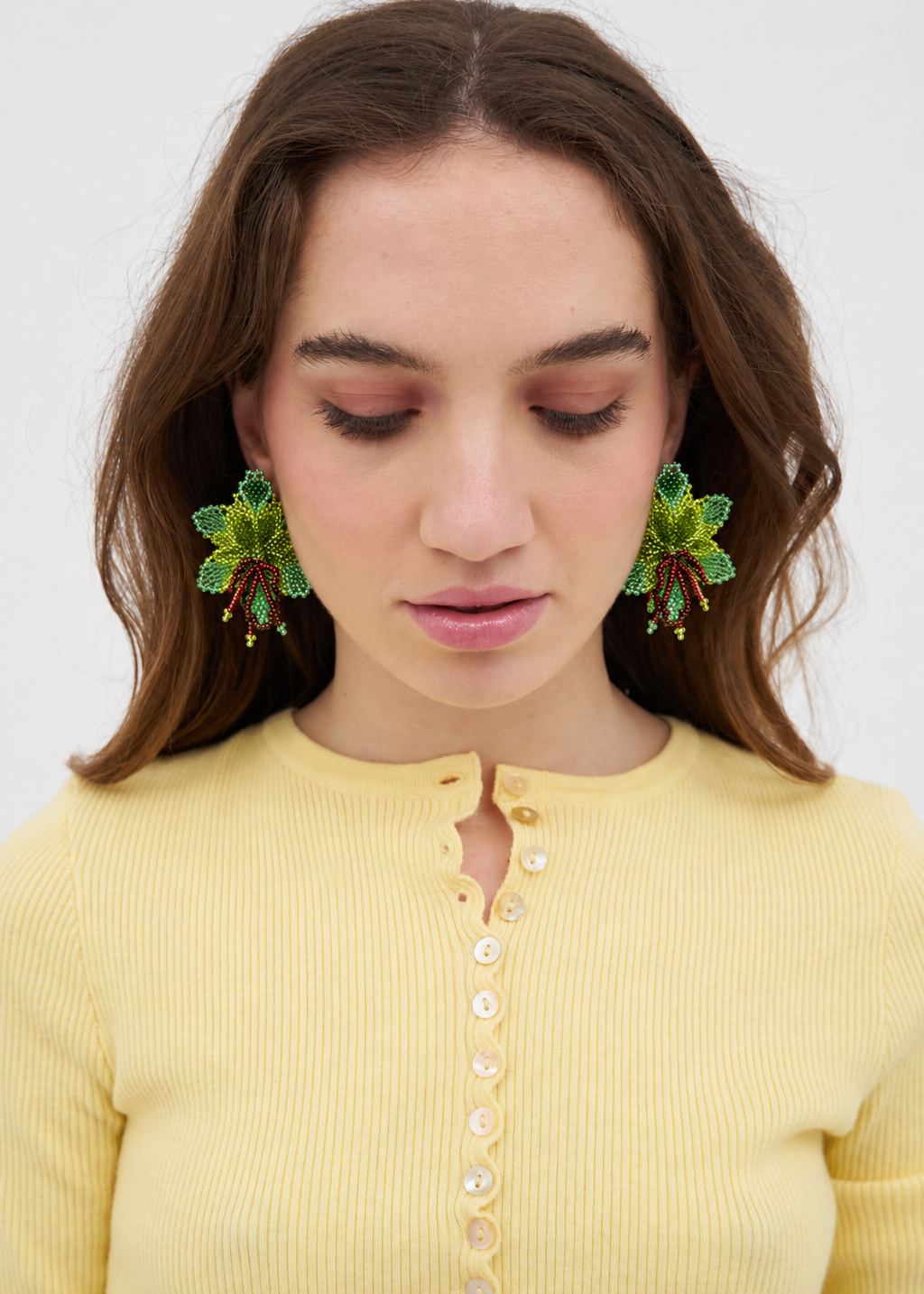 Selva | Beaded Mini Green Orchid Bead Earrings