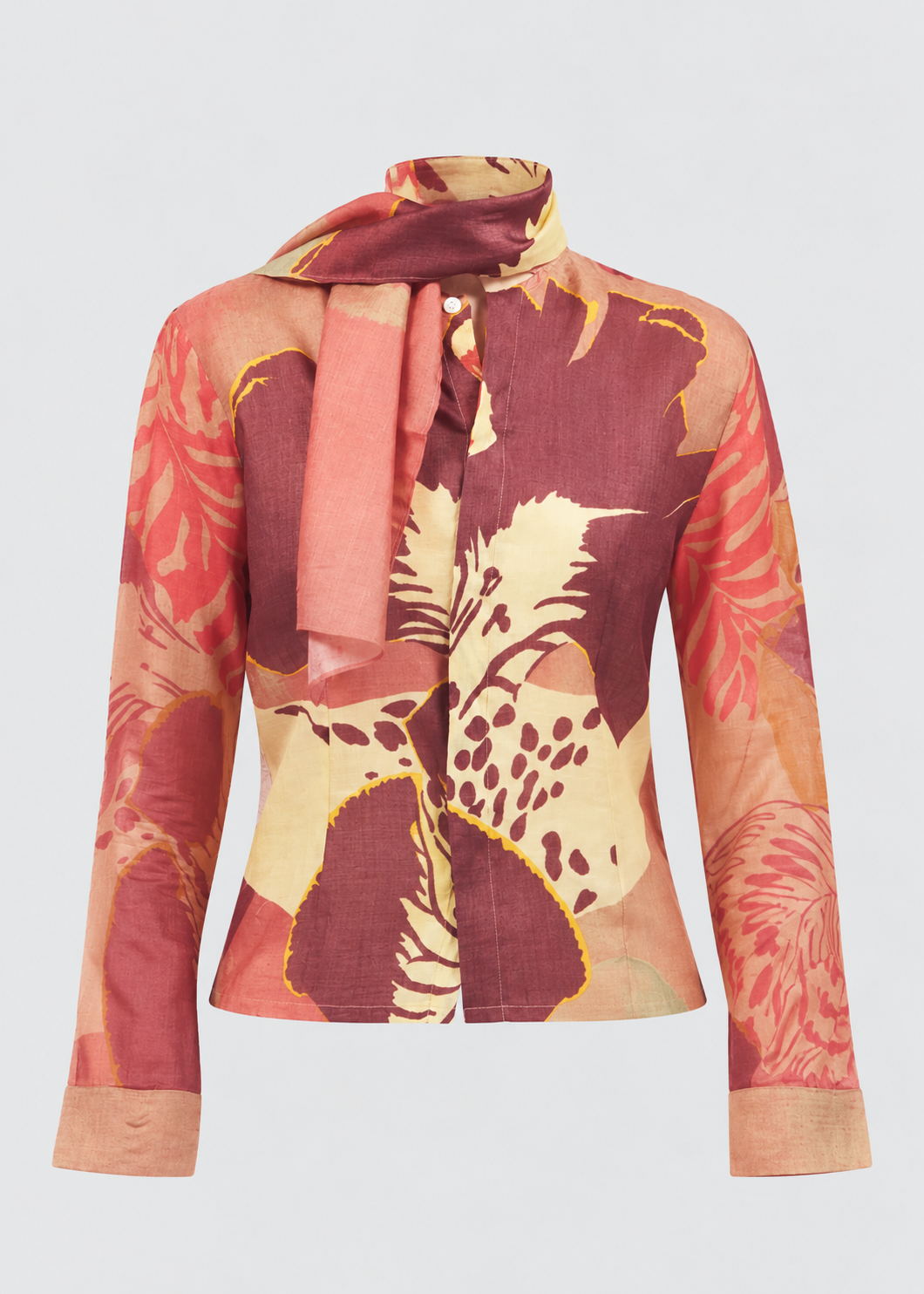 Nodosa | Silk Pink Long Sleeve Shirt with Mini Scarf