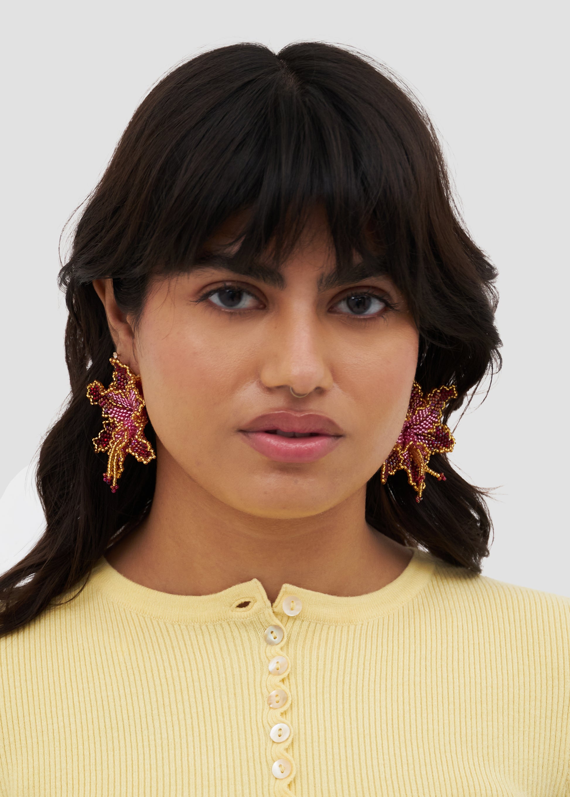 Selva | Beaded Mini Pink Orchid Bead Earrings