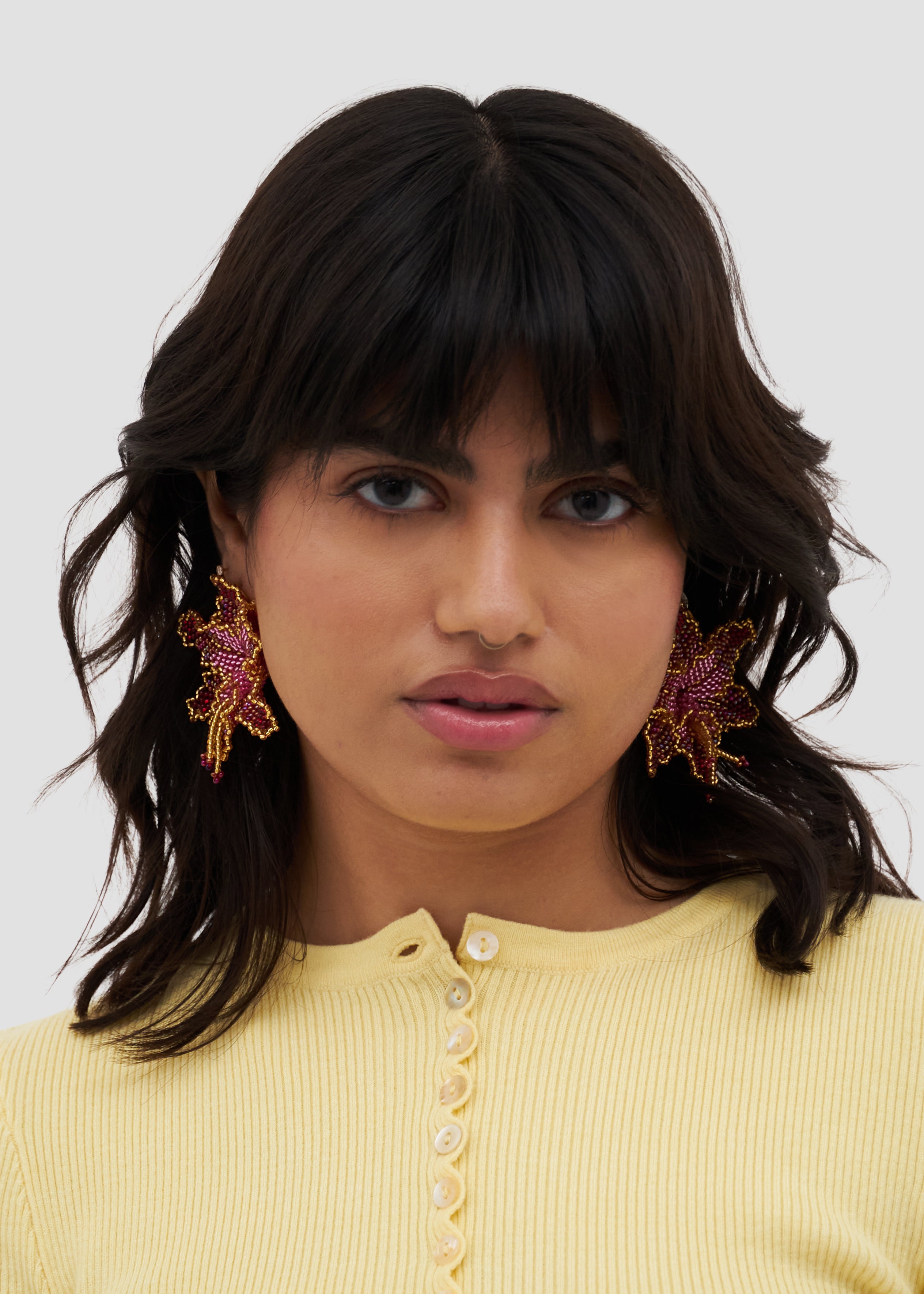 Selva | Beaded Mini Pink Orchid Bead Earrings – Manuela Cabrales