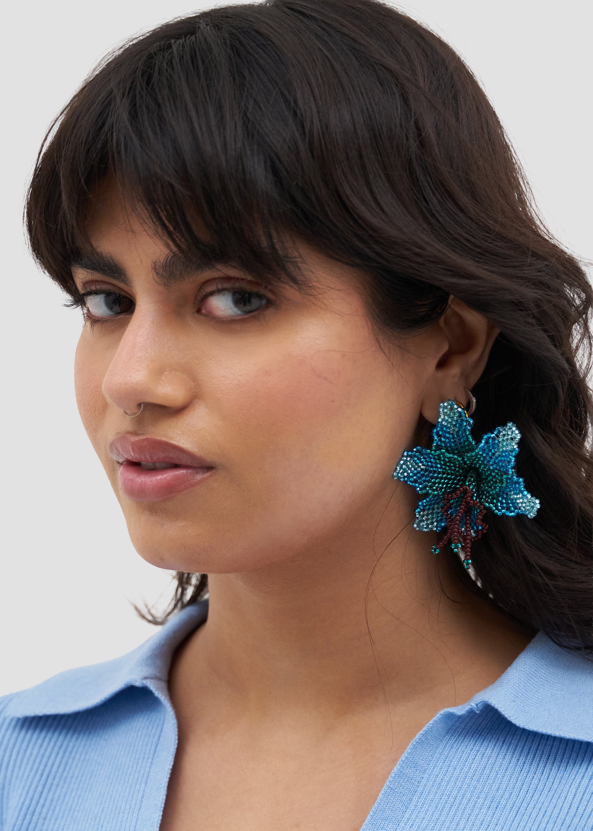 Selva | Beaded Mini Blue Orchid Bead Earrings