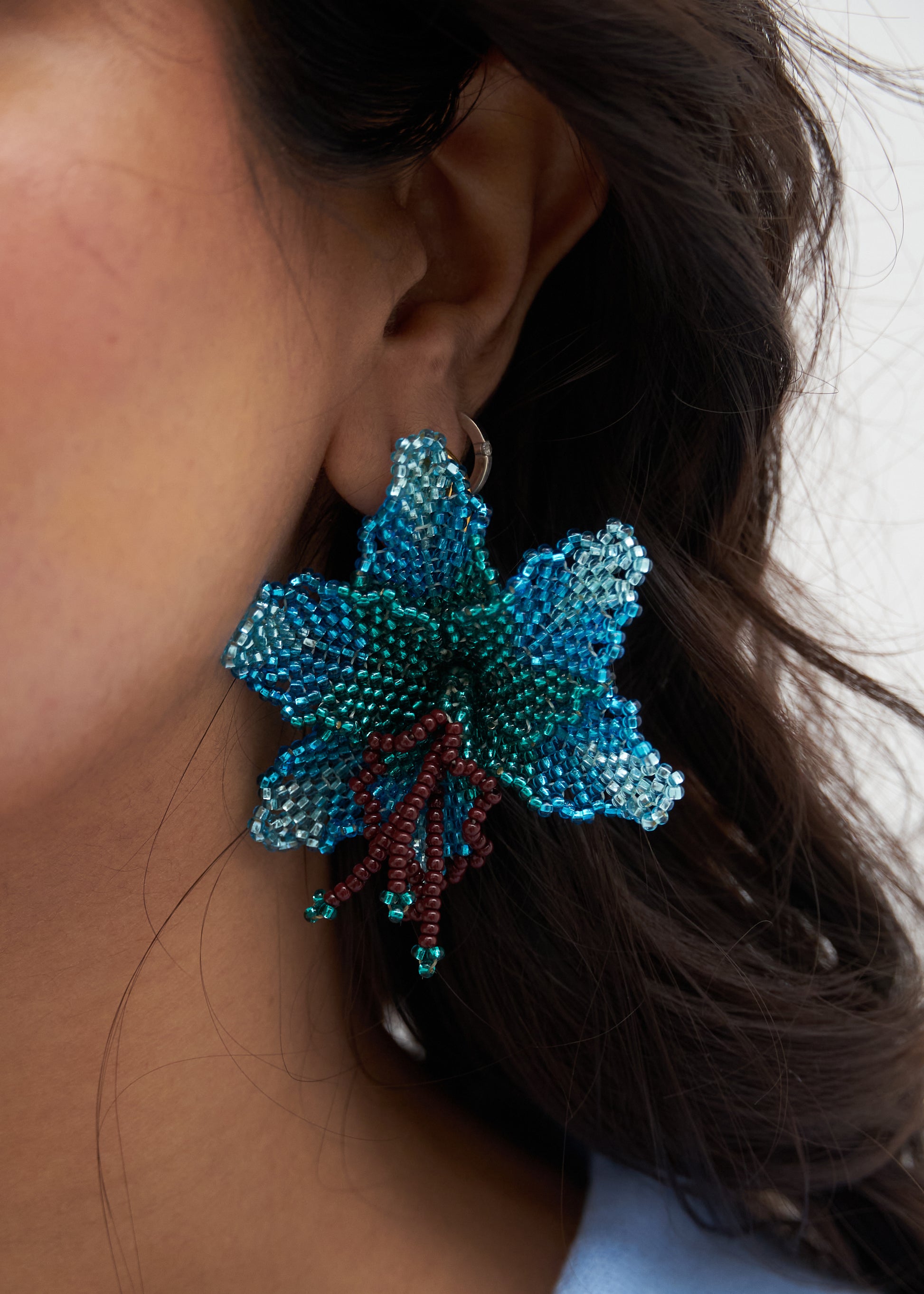 Selva | Beaded Mini Blue Orchid Bead Earrings