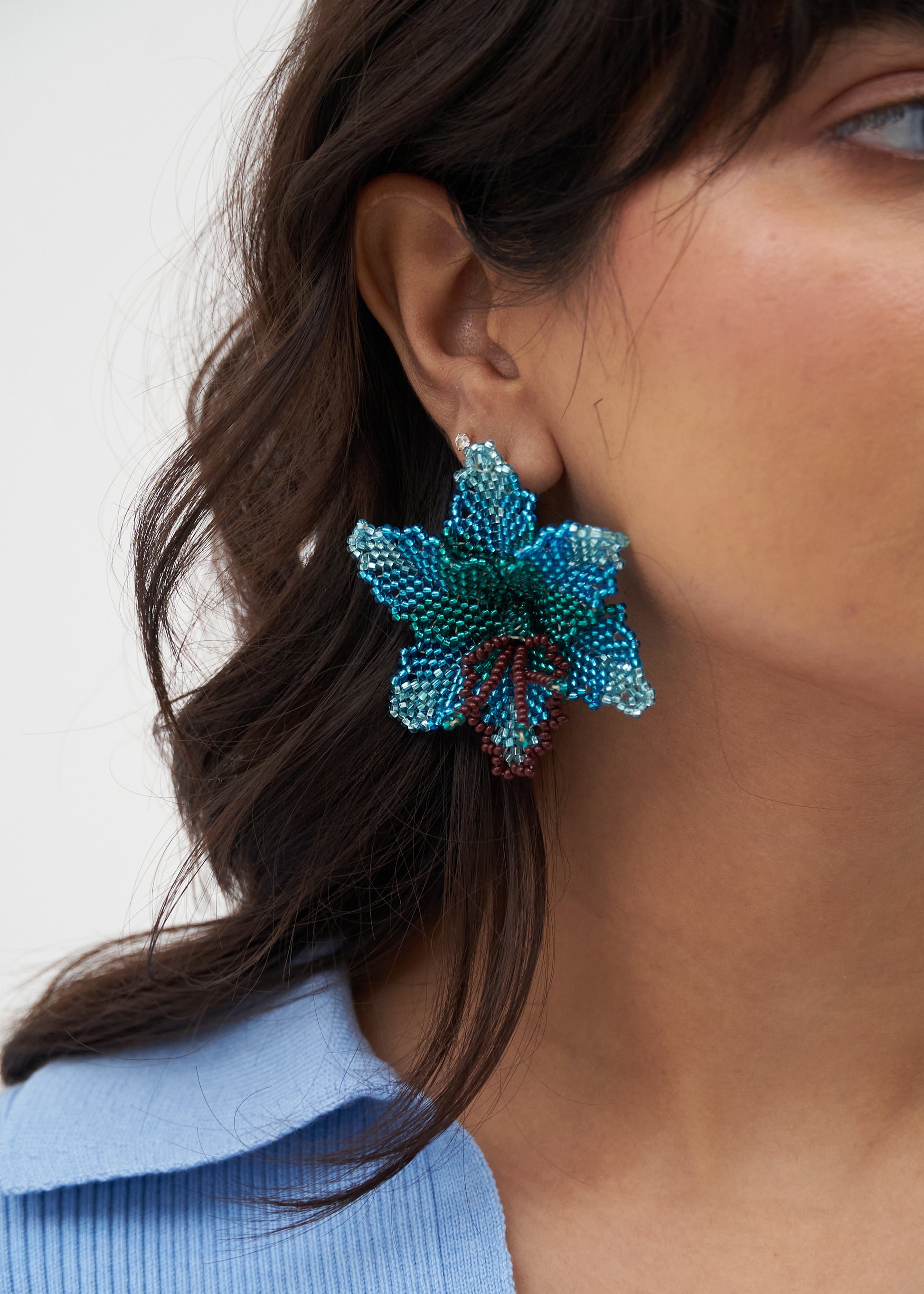 Selva | Beaded Mini Blue Orchid Bead Earrings