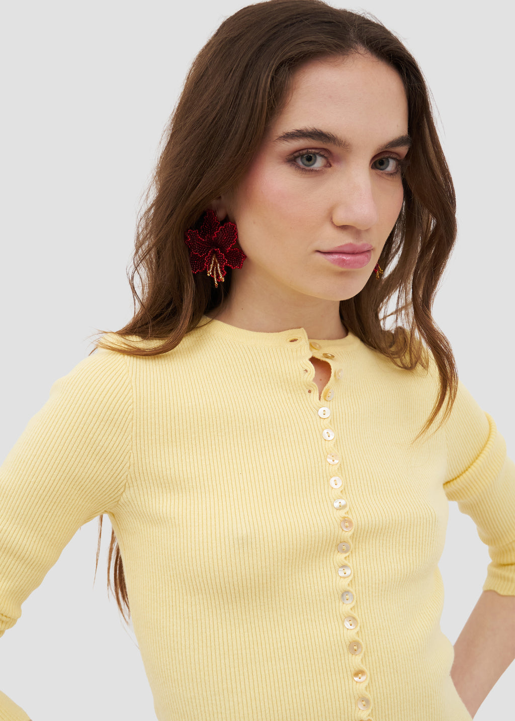 Selva | Beaded Mini Red Orchid Bead Earrings