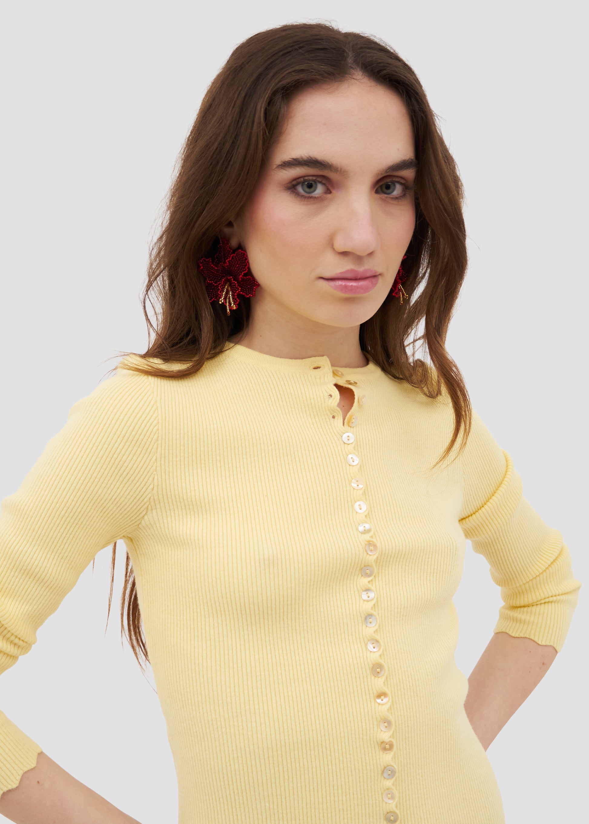 Selva | Beaded Mini Red Orchid Bead Earrings