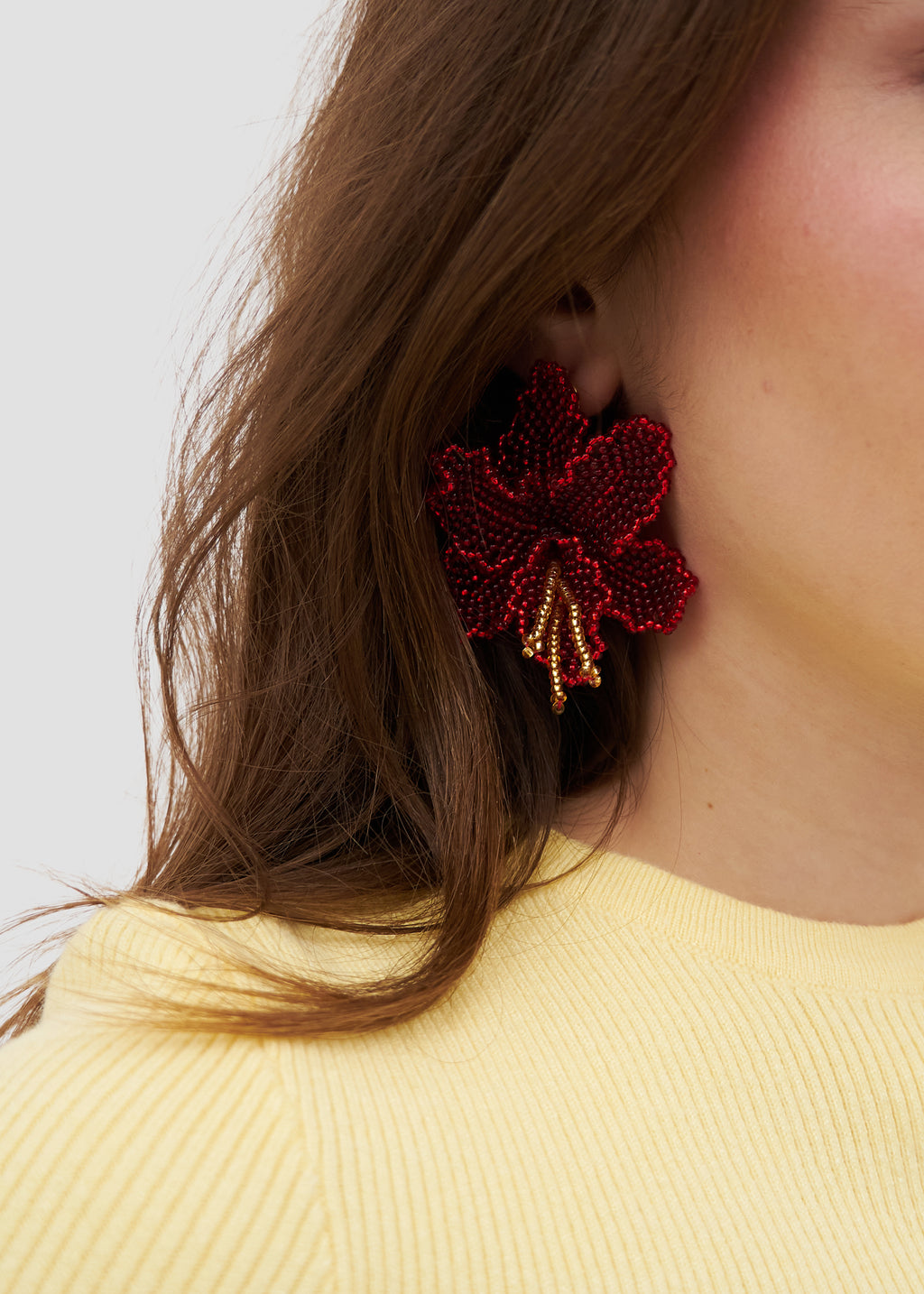 Selva | Beaded Mini Red Orchid Bead Earrings