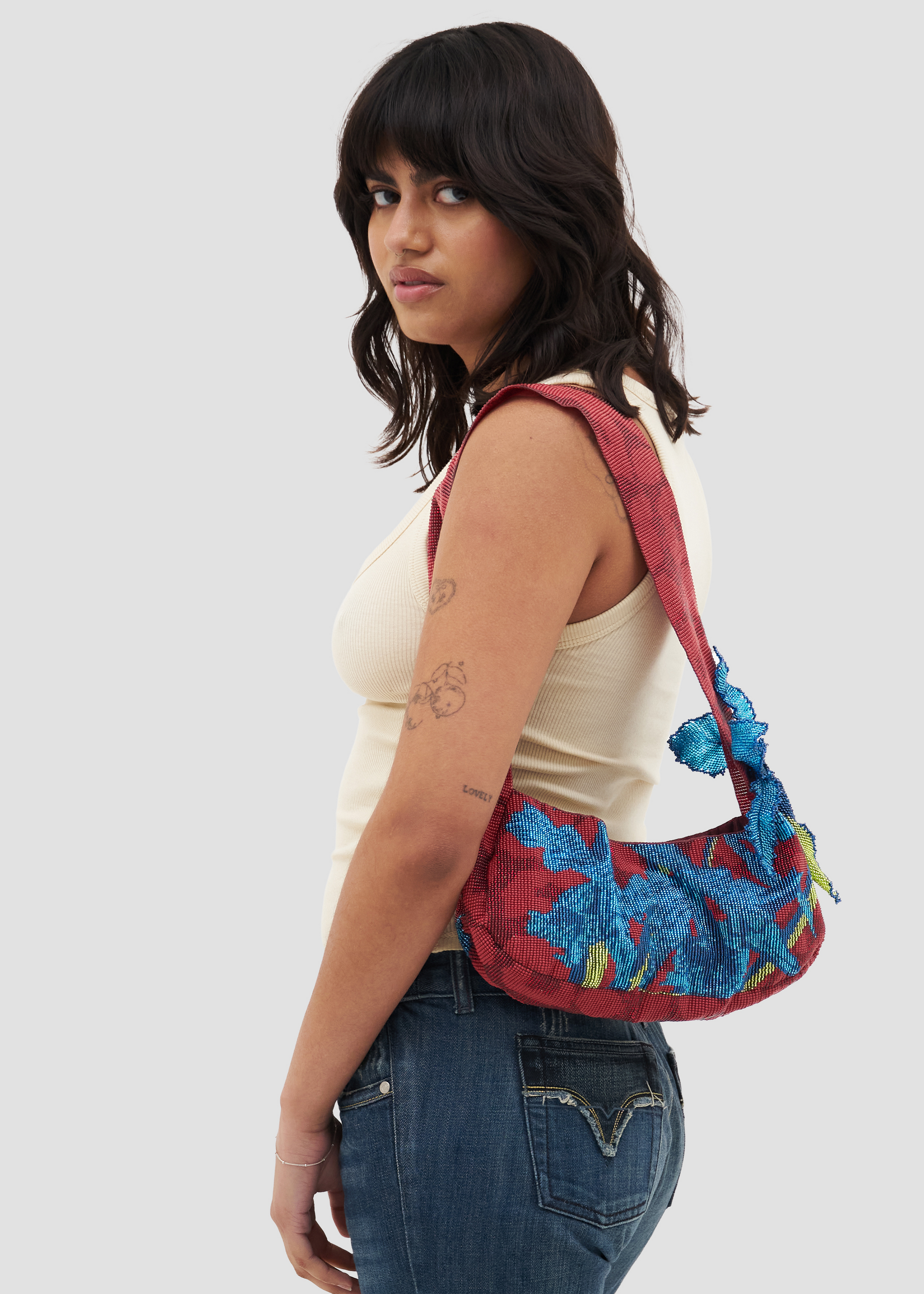 Cattleya Trianae | Crystal Beads Red & Blue Handbag