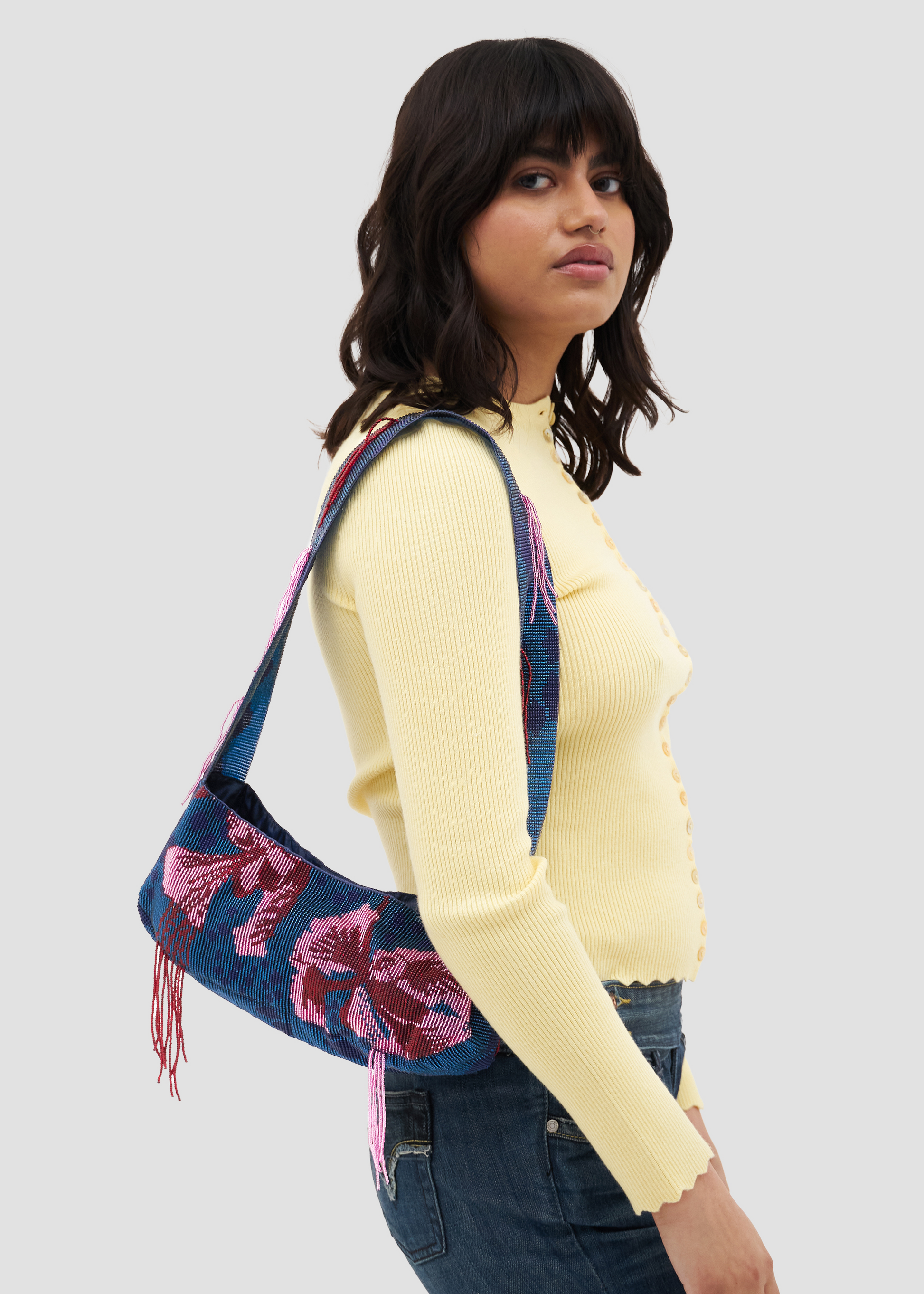 Bigotillo | Crystal Beads Blue & Pink Handbag