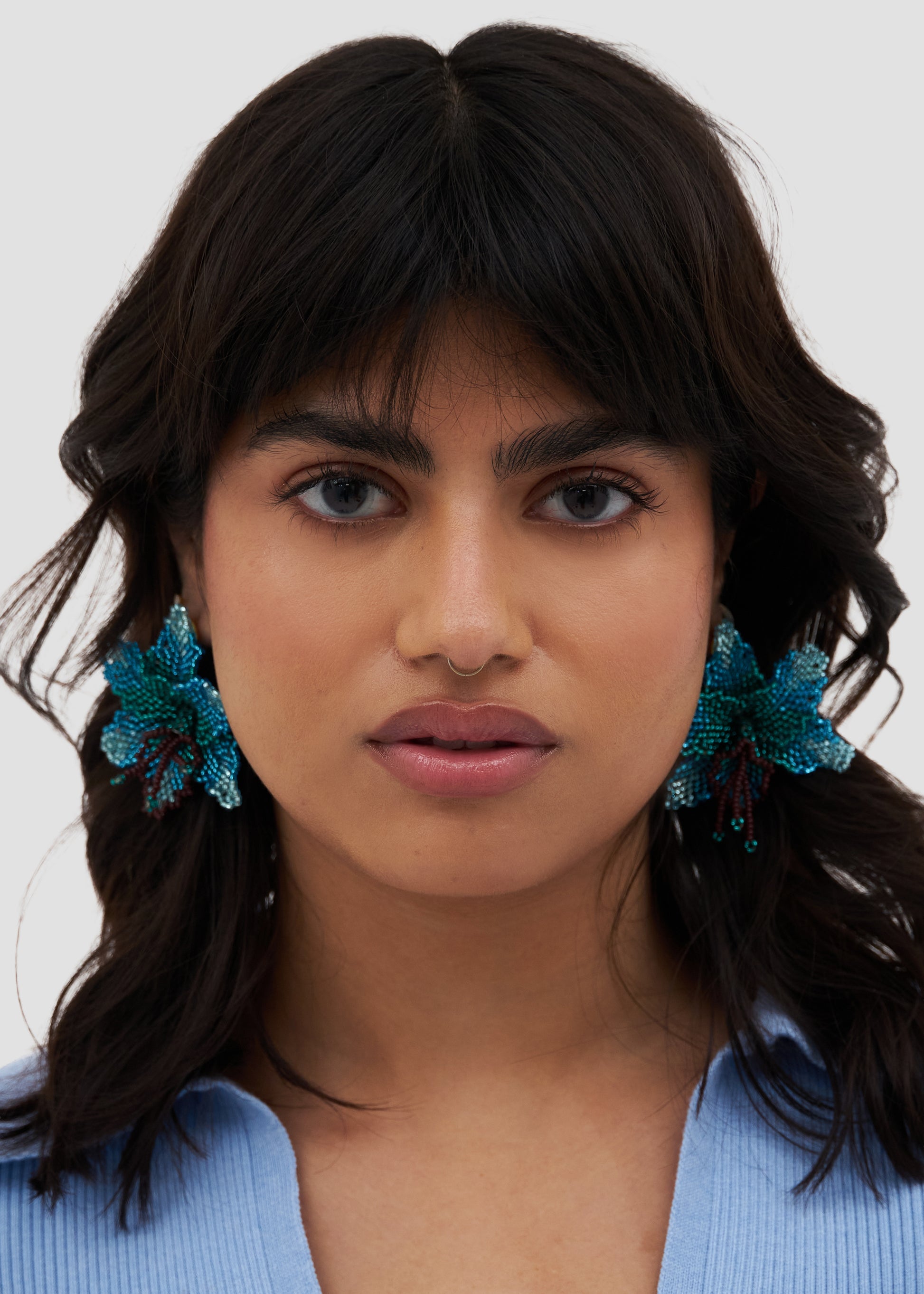 Selva | Beaded Mini Blue Orchid Bead Earrings