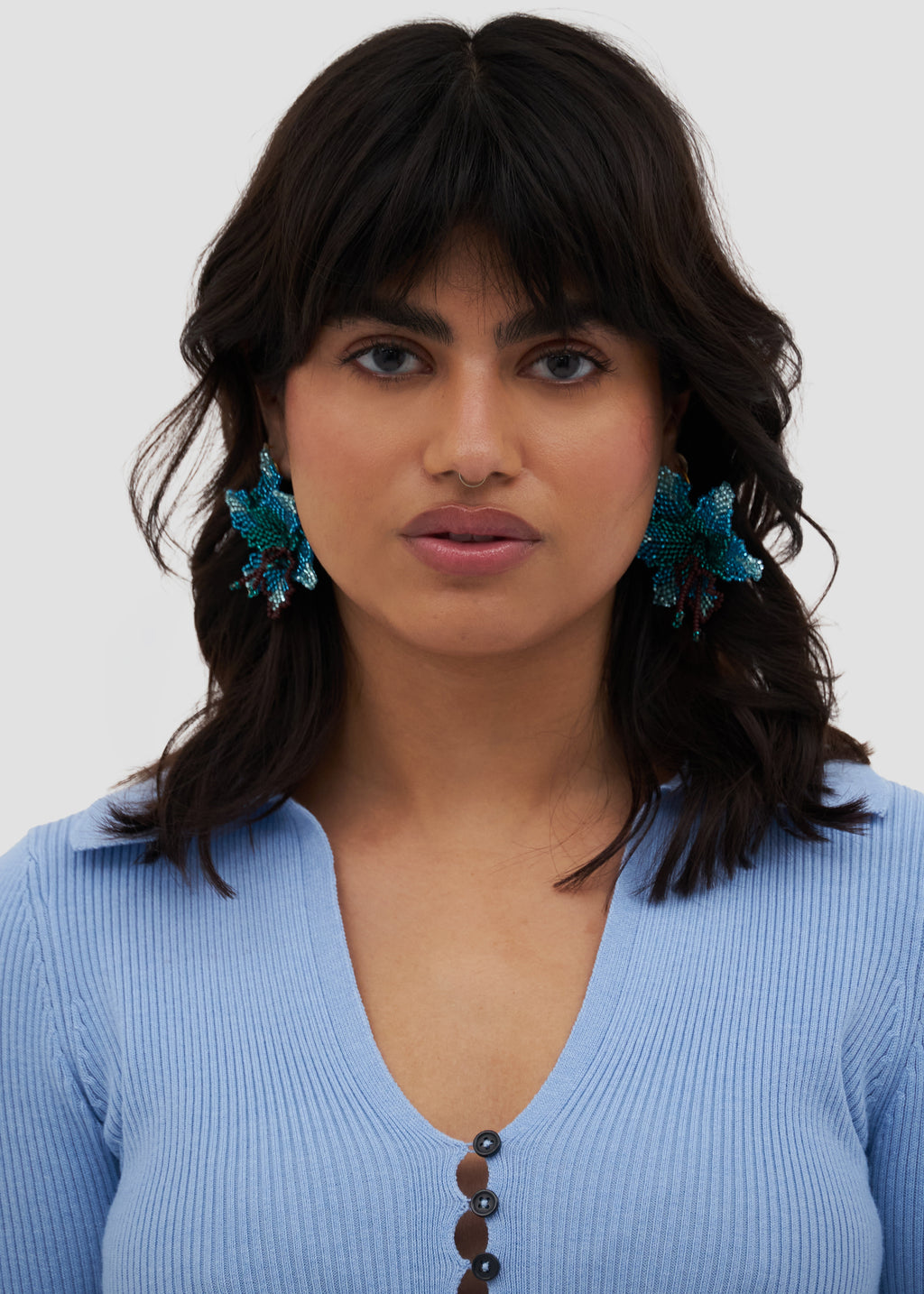 Selva | Beaded Mini Blue Orchid Bead Earrings
