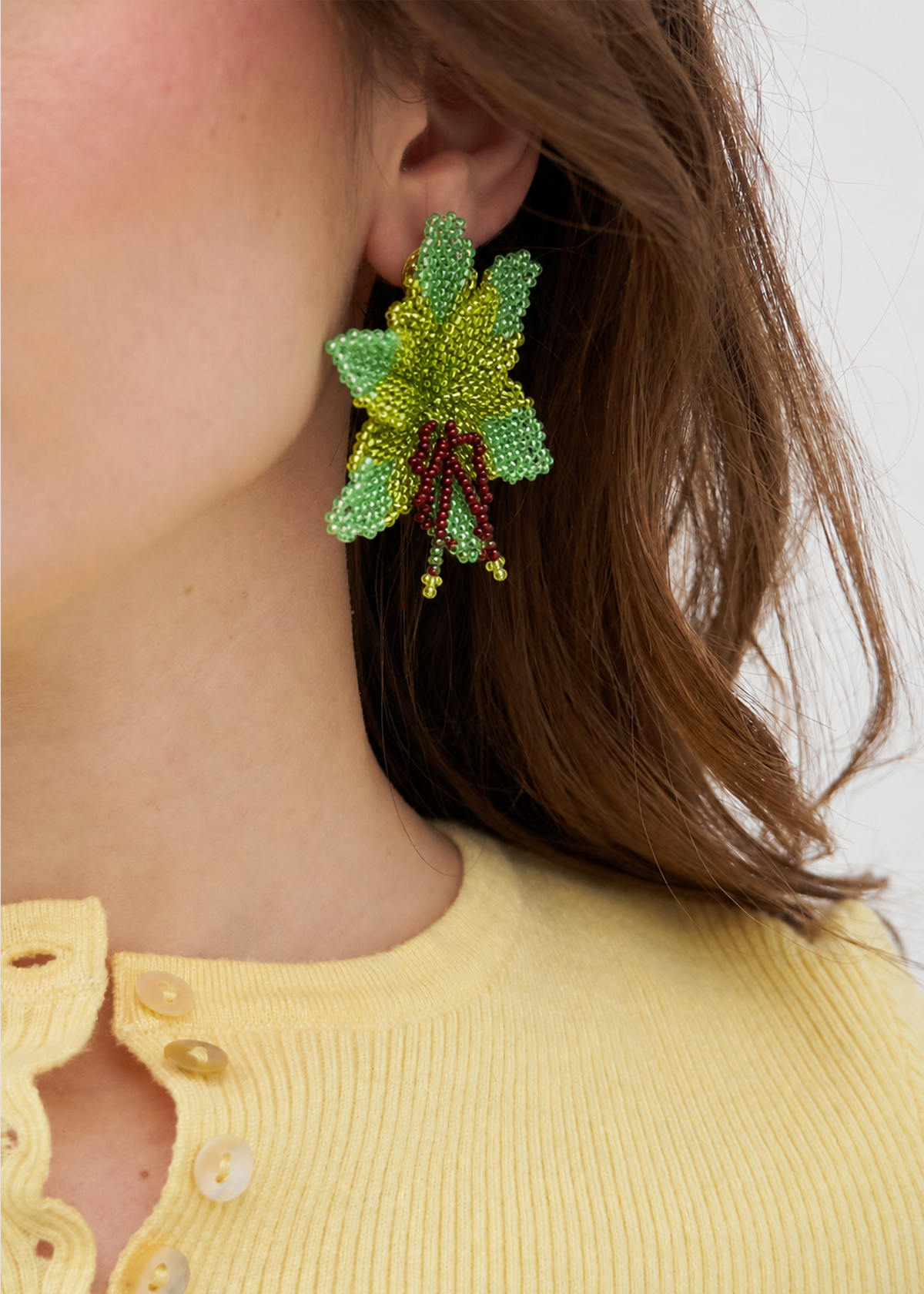Selva | Beaded Mini Green Orchid Bead Earrings