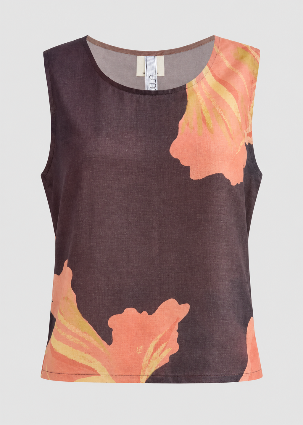 Muscifera | Silk Brown & Pink Sleeveless Top
