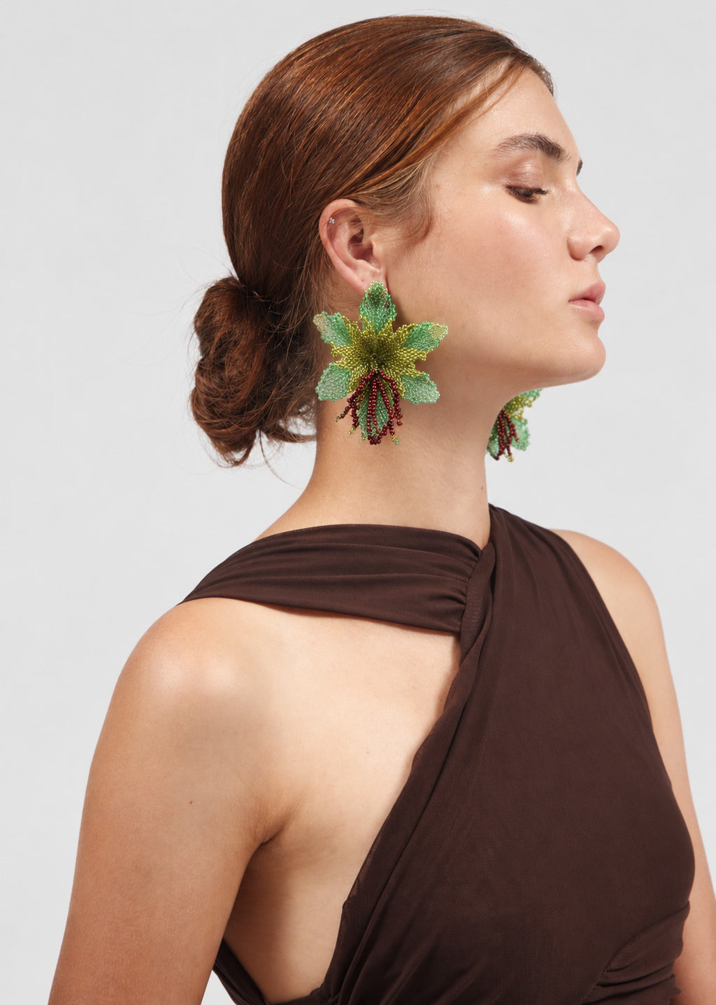 Selva | Beaded Maxi Green Orchid Bead Earrings