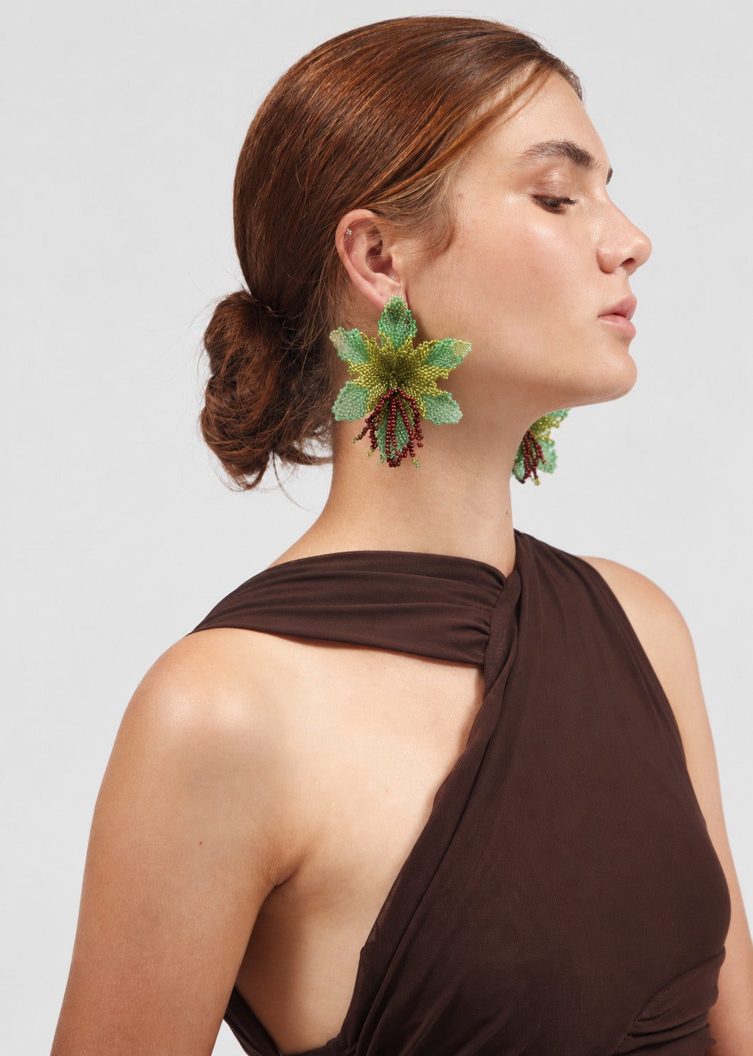 Selva | Beaded Maxi Green Orchid Bead Earrings