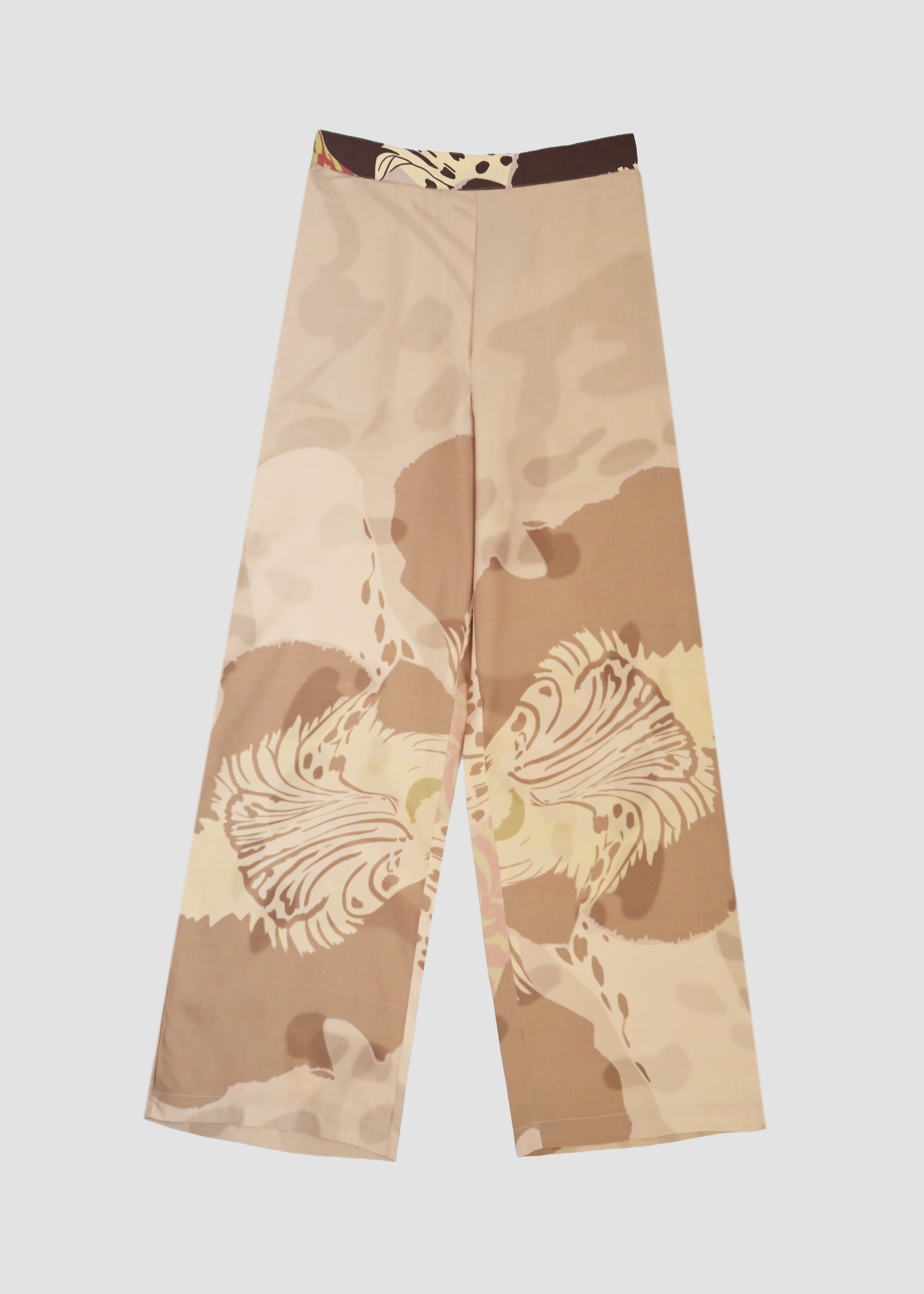 Dowiana | Silk Beige & Brown Trousers